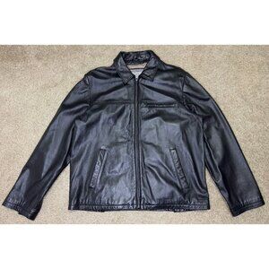 WILSONS Mens 90s Y2k Black Soft Leather Moto Biker Full Zip Bomber Jacket LARGE
